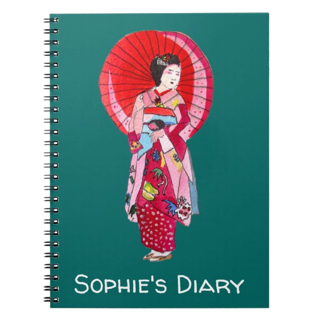 Japonais Geisha rouge kimono joli journal artistiq (Devant)