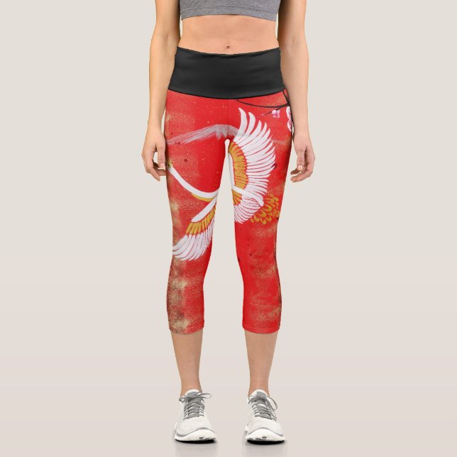 Japonais grue soleil Japon sakura rouge Leggings c (Recto)