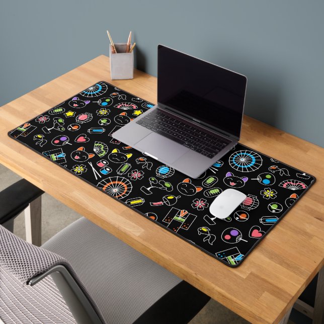 Japonais Kawaii Doodles de culture sur le noir (Bureau 2)