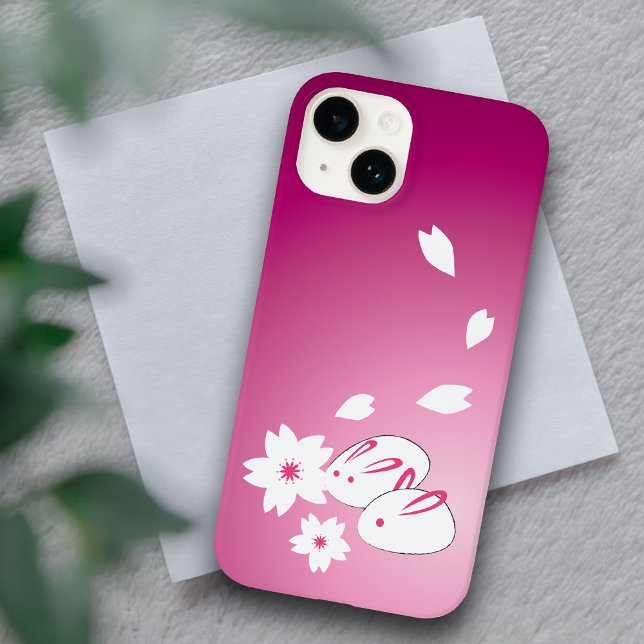 Japonais lapins de neige et Sakura iPhone 14 Coque (Créateur téléchargé)