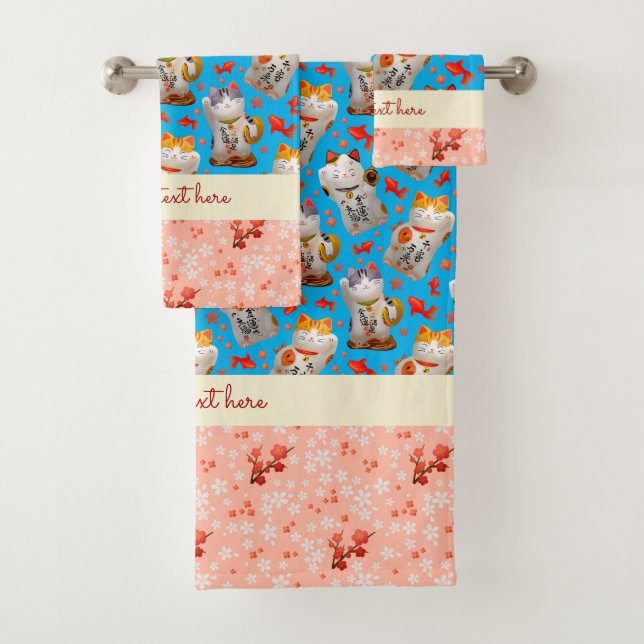 Japonais Lucky Chat Kimono bleu rose Koi Carp (En situation)