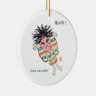 Japonais Oni wa Soto ! Ornement en céramique