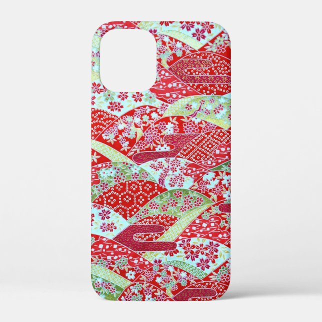 Japonais Rouge Floral Origami iPhone 12 Mini Coque (Verso)