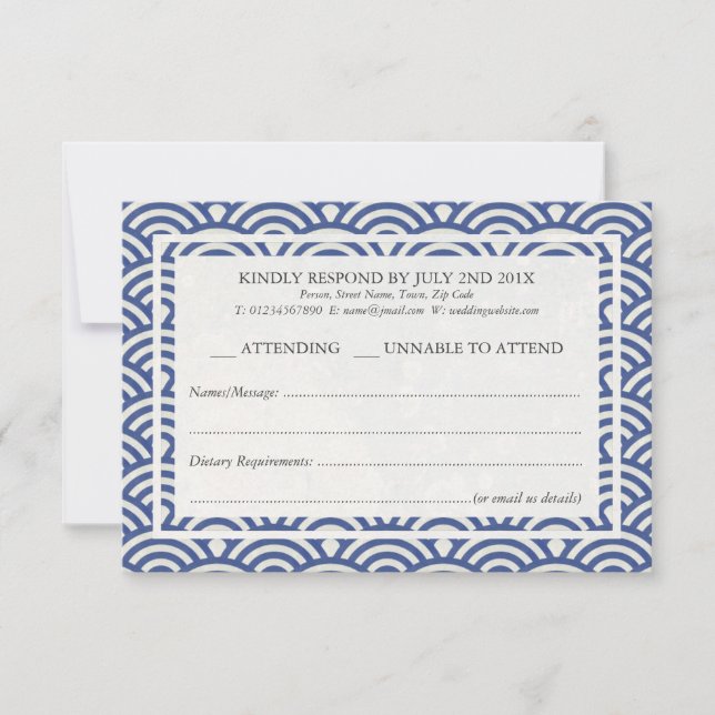 Japonais Seigaiha Vague Elégant Mariage Plage RSVP (Devant)