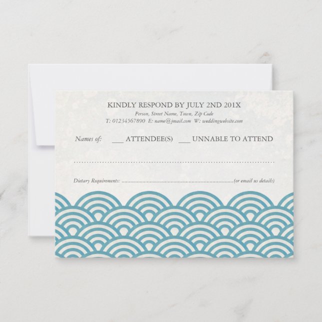 Japonais Seigaiha Vague Elégant Mariage Plage RSVP (Devant)
