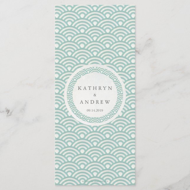 Japonais Seigaiha Waves Elegant Beach Wedding Menu (Devant)