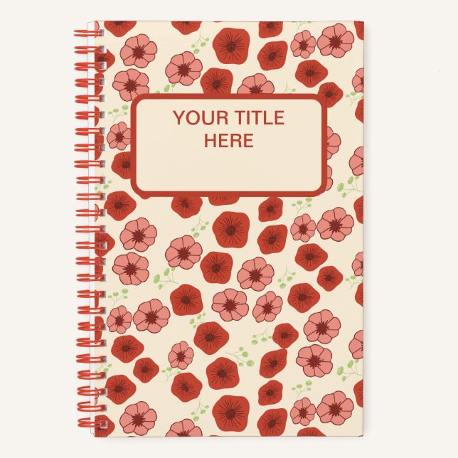Japonism Blossom Pattern. Red,Pink,Green & Cream Notebook (Front)