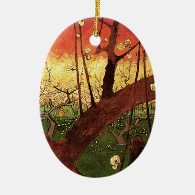 Japonism: Flowering Plum Tree by Vincent van Gogh Ceramic Ornament (Front)