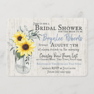 Jar and Sunflowers Rustic Bridal Shower Invitation
