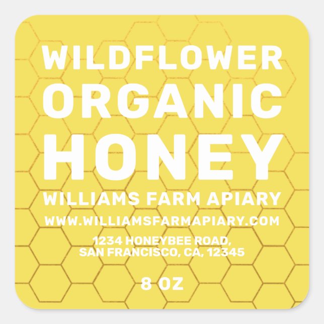 Jar de miel moderne Étiquette Honeybee Apière Jaun (Devant)