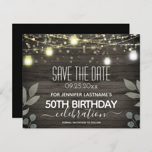 Jar Light 50th Birthday Save the Date Budget (Front/Back)