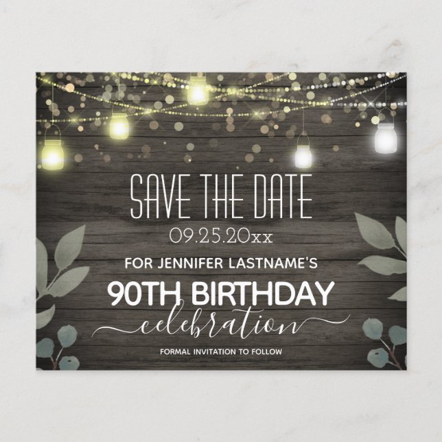 Jar Light 90th Birthday Save the Date Budget (Front)