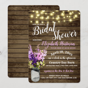 Jar of Delpheniums and Lights Rustic Bridal Shower Invitation