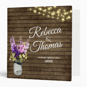 Jar of Delpheniums and Lights Rustic Recipe Binder