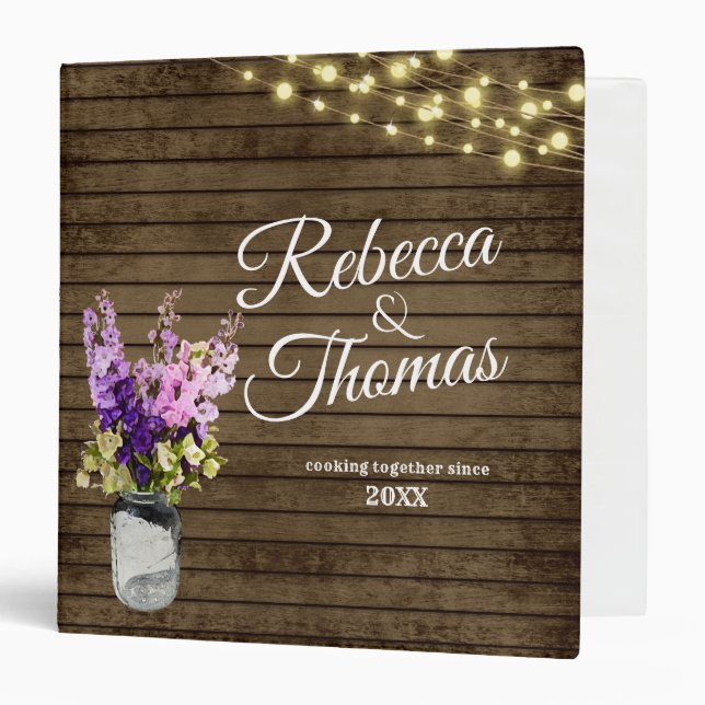 Jar of Delpheniums and Lights Rustic Recipe Binder (Front/Inside)