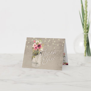 Jar of Flowers and String Lights Floral Thank You Card