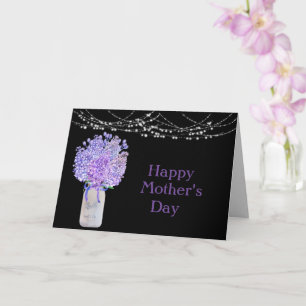 Jar of Lilacs - String Lights on Black Mothers Day Card