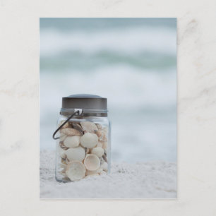 Jar Of Seashells On The Beach Florida Postcard