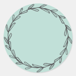 Jar/ Spice mint green Blank Hand Drawn Wreath  Classic Round Sticker