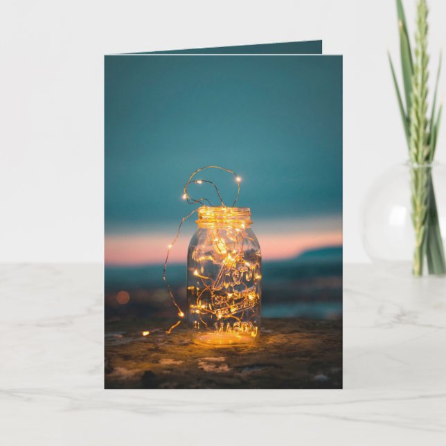 Jar with fairy lights Holiday Card (Front)