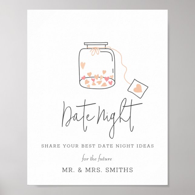 Jar With Heart Bridal Shower Date Night Jar Sign (Front)