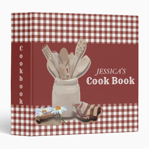 Jar Wood Utensils Spoon Gingham Country Cookbook Binder