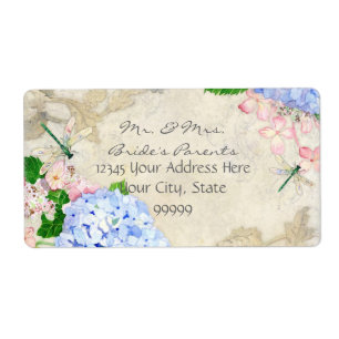 Jardin anglais, aquarelle rose bleue d'hortensias