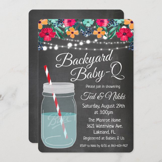 Jardin Baby Q Mason Jar Invitation (Devant / Derrière)