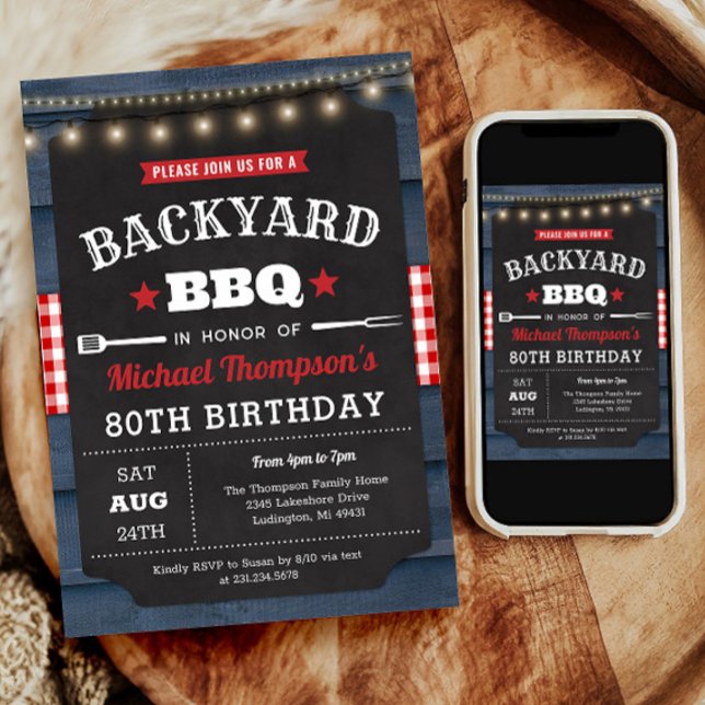 Jardin Barbecue 80e anniversaire Invitation (Backyard Barbecue 80th Birthday Invitation)