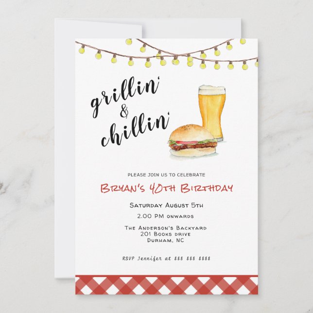Jardin barbecue Grilling Anniversaire Invitation (Devant)