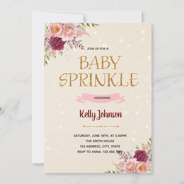 Jardin boho fleur bébé sautiner invitation (Devant)