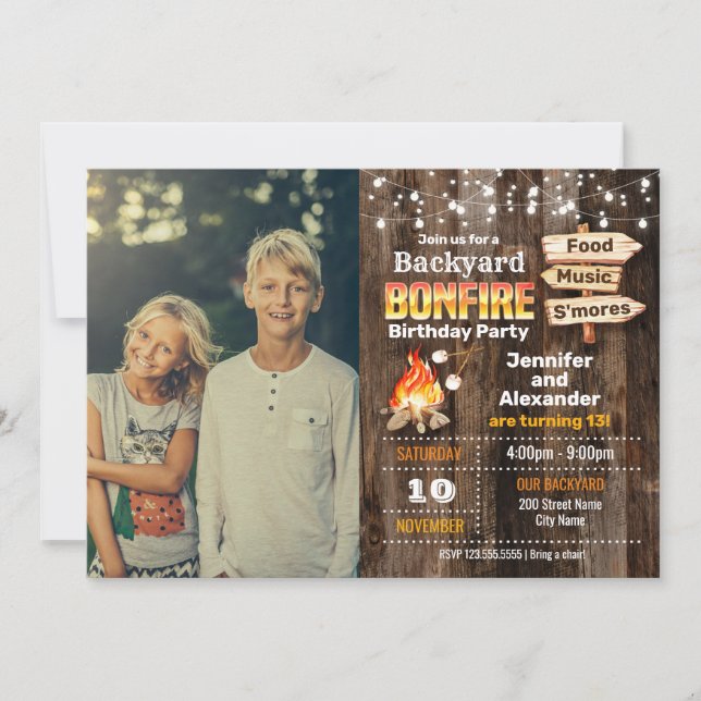 Jardin Bonfire Anniversaire Fête Invitation (Devant)