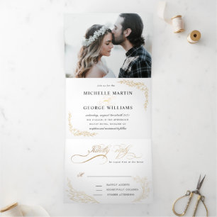 jardin botanique or tri plié faire-part de mariage