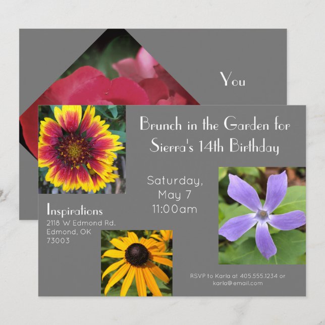 Jardin Brunch fête Anniversaire Invitation (Devant / Derrière)