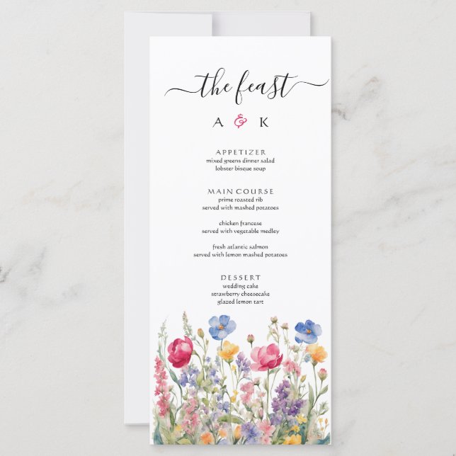 Jardin coloré Boho Fleur sauvage Menu Mariage (Devant)