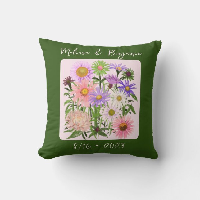 Jardin Date de mariage Coussin fleurs roses boho (Recto)