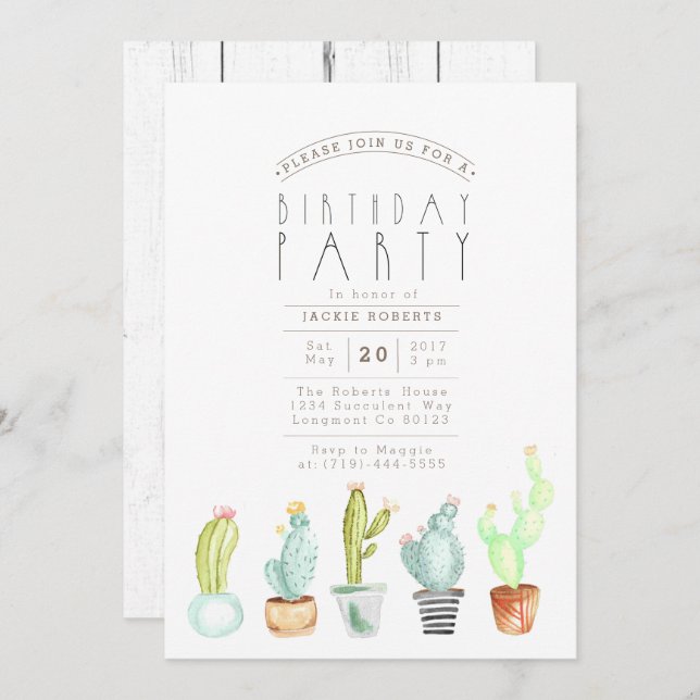 Jardin de Cactus | Aquarelle Invitation de fête d' (Devant / Derrière)