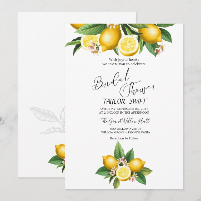 Jardin de citron moderne | Invitation de douche nu (Devant / Derrière)