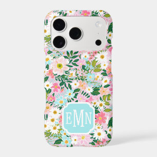 Jardin de fleurs rose coloré avec monogramme