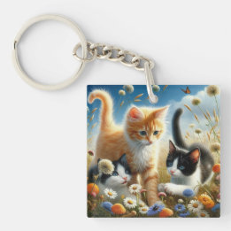 Jardin de fleurs sauvages de chatons mignons porte