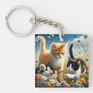 Jardin de fleurs sauvages de chatons mignons porte