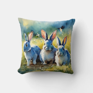 Jardin de lapin bleu : Coussin de style aquarelle