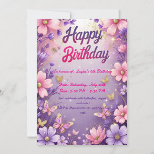 Jardin de papillons magiques Invitation d'annivers
