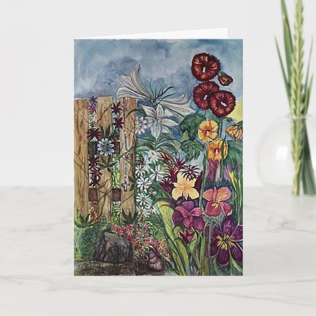 "Jardin de prière avec Rosaire" Carte de Sympathie (Devant)