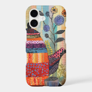 Jardin de théière textile – Collage d'art populair