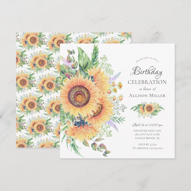 Jardin de tournesol Floral Invitation d'anniversai (Devant / Derrière)