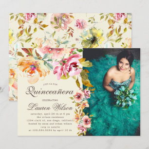 jardin d'été fleuri Quinceanera Photo Invitation