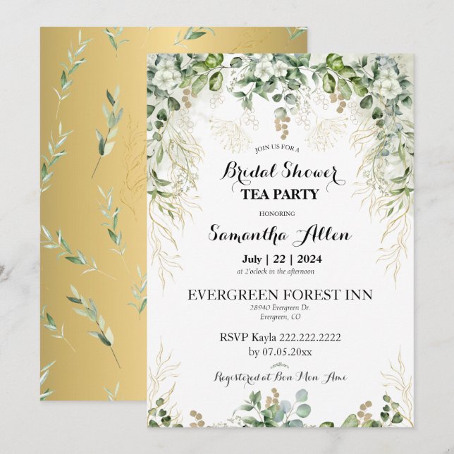 Jardin enchanté : Invitation de la douche nuptiale (Devant / Derrière)