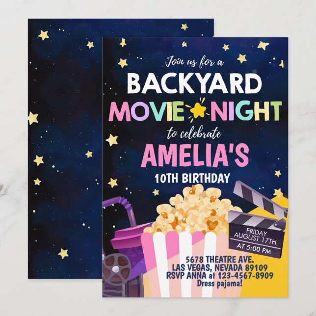 Jardin Film Nuit Anniversaire Invitation Sous (Devant / Derrière)