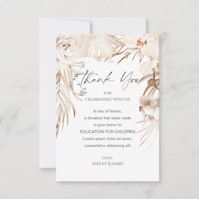 Jardin fleuri beige mariage faveur carte de don (Devant)
